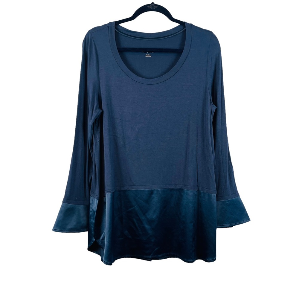 Soft surroundings "Tita" jersey tunic top blue comfort lounge casual woman's med
